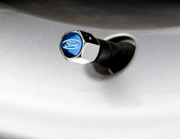 Ford Performance - Ventilkappen Silber, mit blauer Spitze und weißem Ford-Logo, 2308113