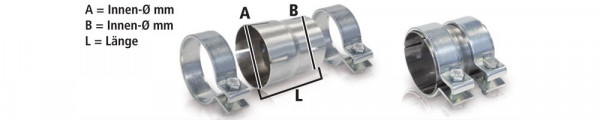 HJS Edelstahl Adapter /Reduzierung mit Schellen von 70x60x125mm, 90605531, Doppelmuffe