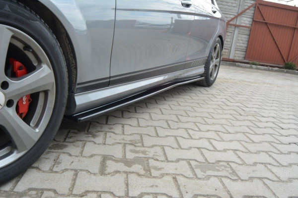 Seitenschweller für Ansatz Cup Leisten Mercedes C W204 AMG-Line (vor Facelift) schwarz Hochglanz