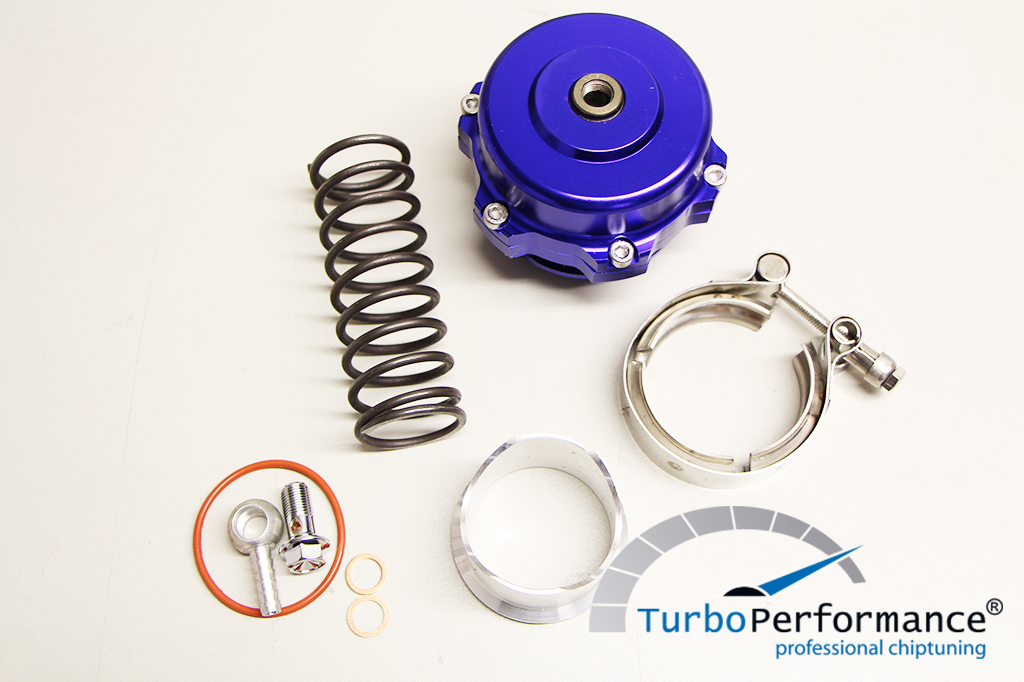 Open Pop Off / Blow Off Valve 50mm incl. VBand, VR6 16V R32 R36 C20LET G60 Turbo, blue Pop