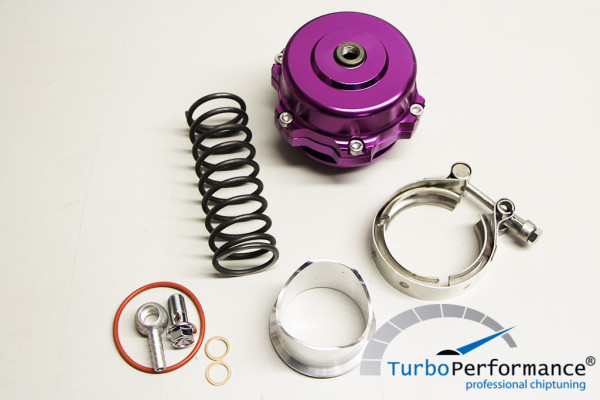 Open Pop Off / Blow Off Valve 50mm incl. V-Band, VR6 16V R32 R36 C20LET G60 Turbo, violet